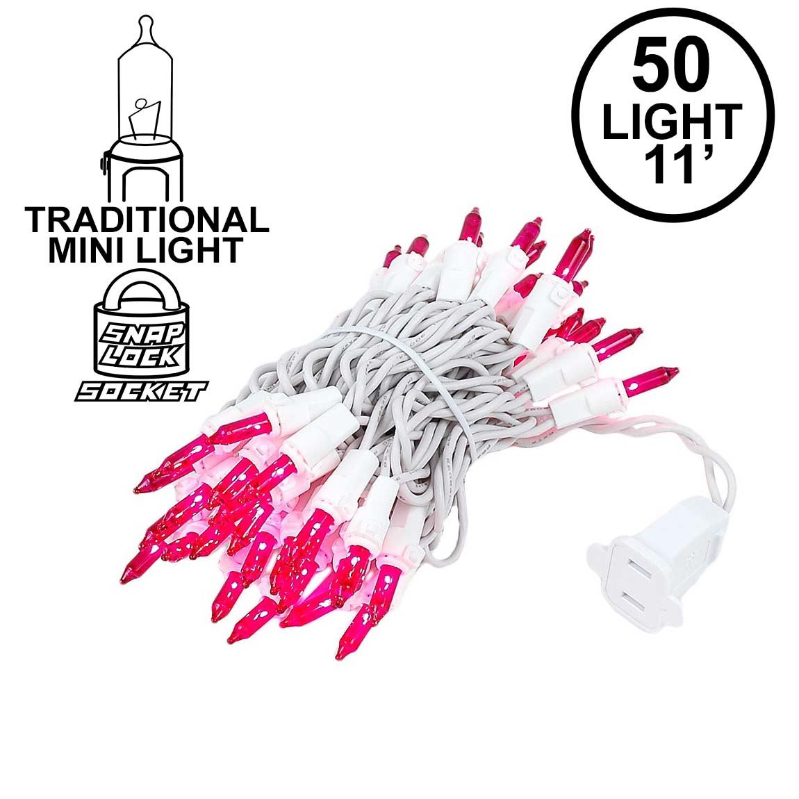 Picture of Pink 50 Light 11' Long White Wire Christmas Mini Lights