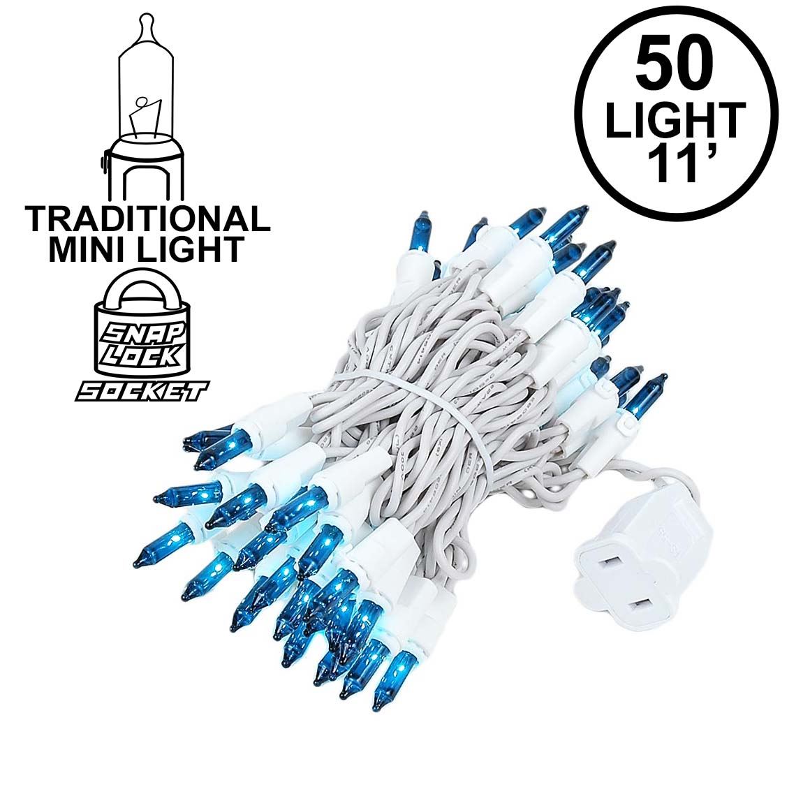 Picture of Teal 50 Light 11' Long White Wire Christmas Mini Lights