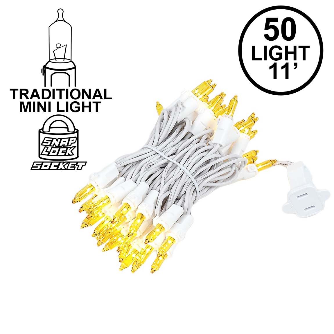 Picture of Yellow 50 Light 11' Long White Wire Christmas Mini Lights