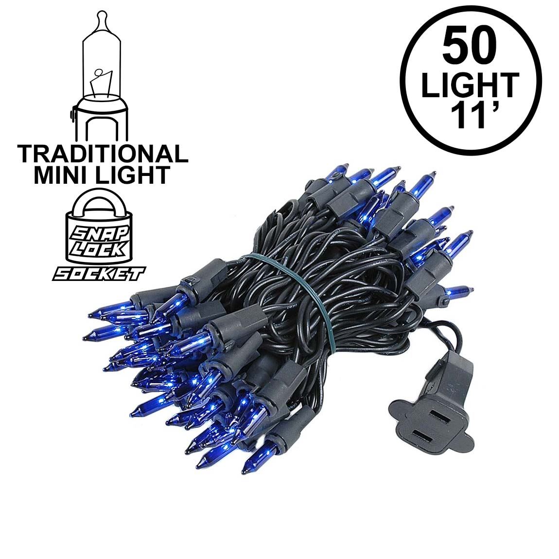Picture of Black Wire Blue Christmas Mini Lights 50 Light 11 Feet Long