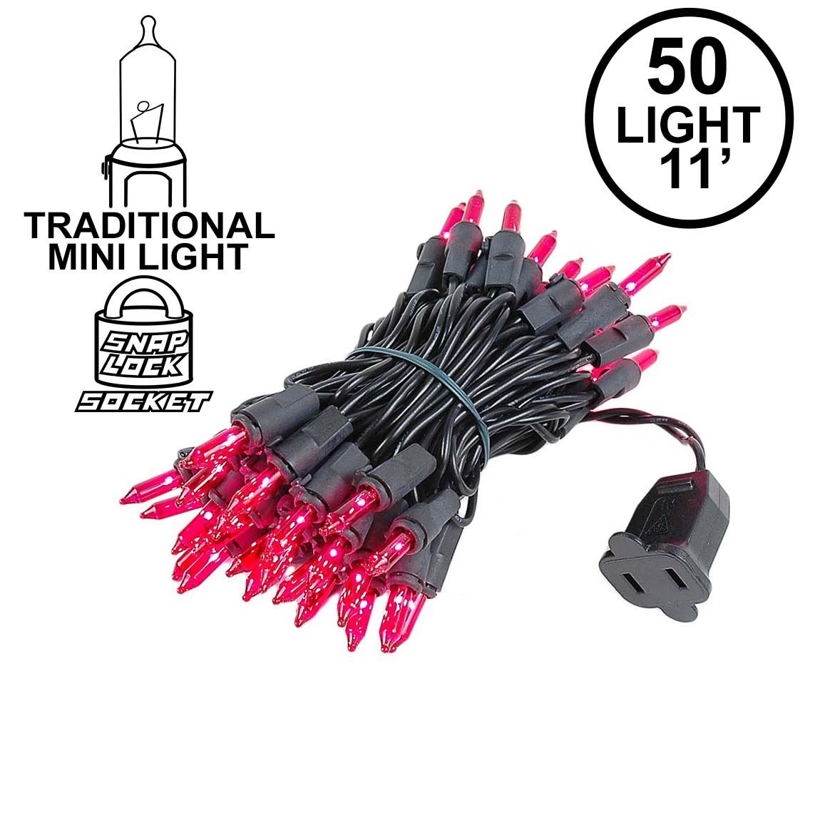 Picture of Pink Christmas Mini Lights 50 Light on Black Wire 11 Feet Long