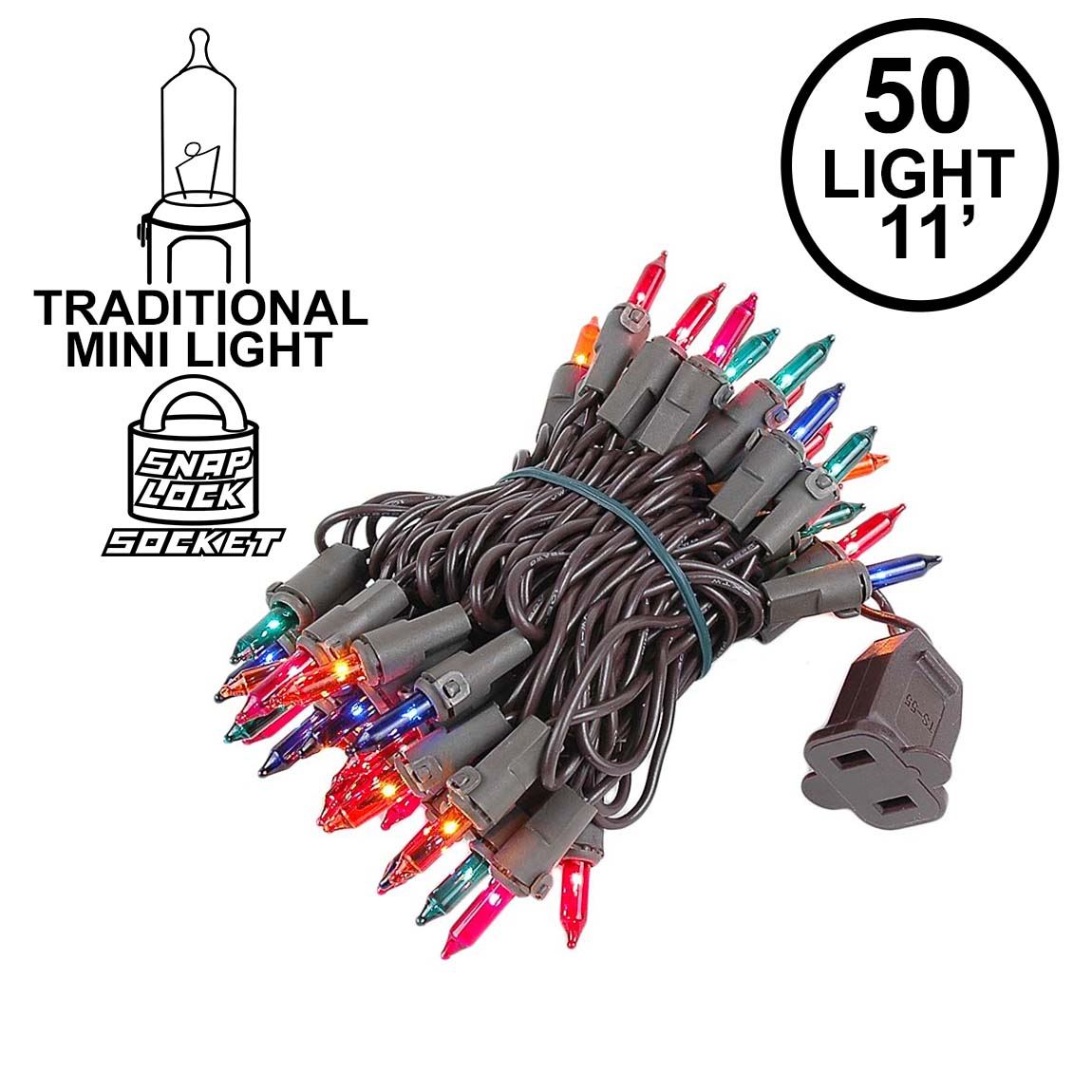 Picture of Multi Colored Christmas Mini Lights 50 Light on Brown Wire 11 Feet Long