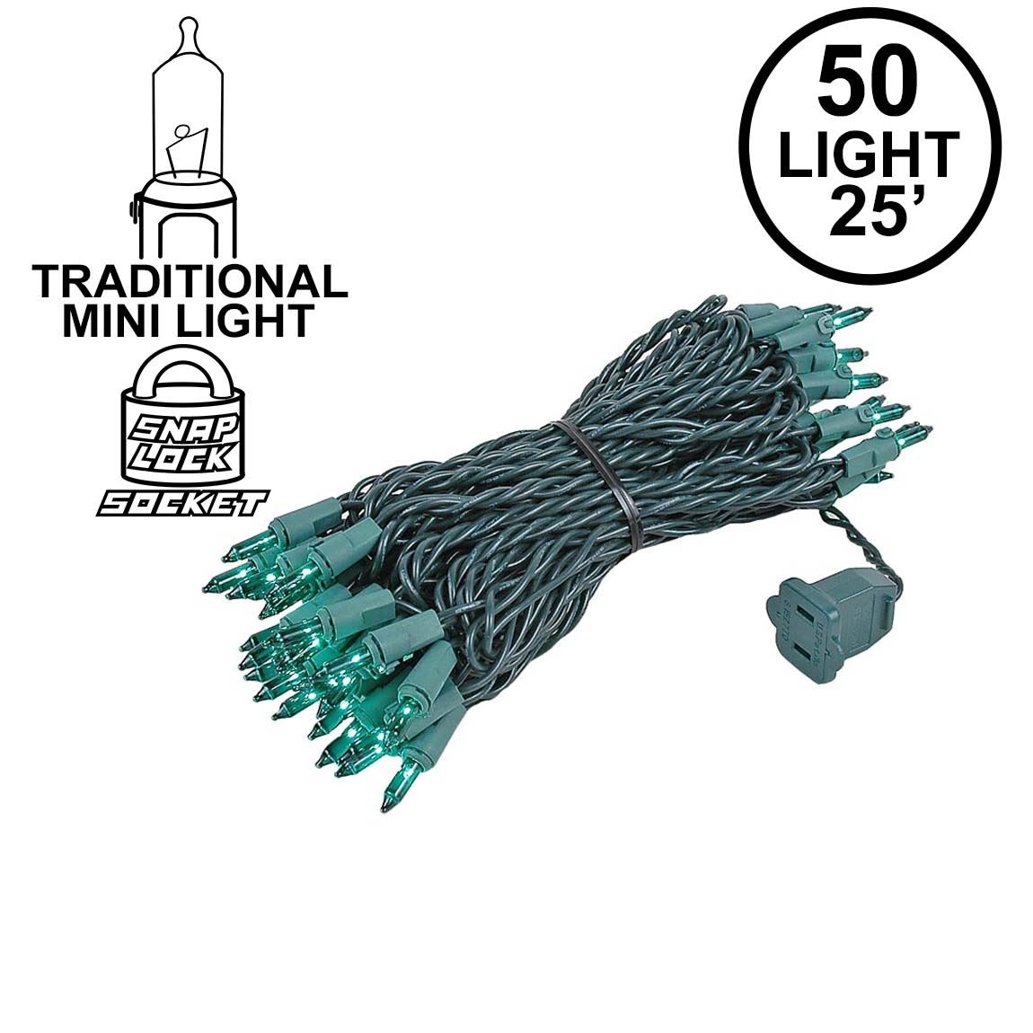 Picture of Green 50 Light 25' Long Green Wire Christmas Mini Lights