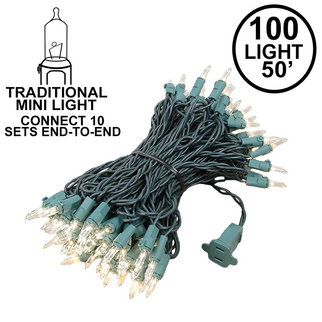 GE 100 Miniature Clear Lights Green Wire String Indoor Outdoor Mini QTY DISCOUNT 
