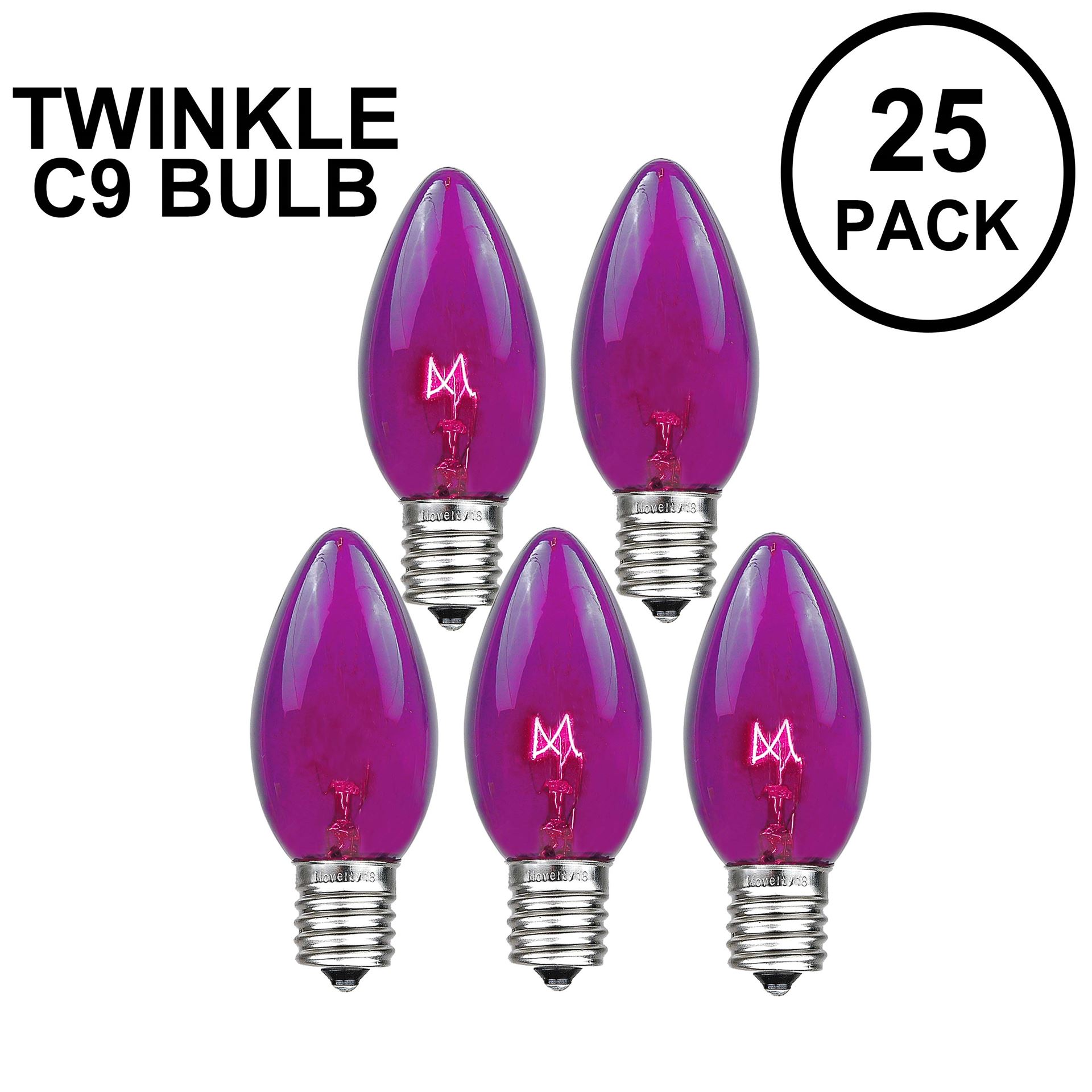 Picture of Purple Twinkle C9 Bulbs 7 Watt Replacement Lamps 25 Pack