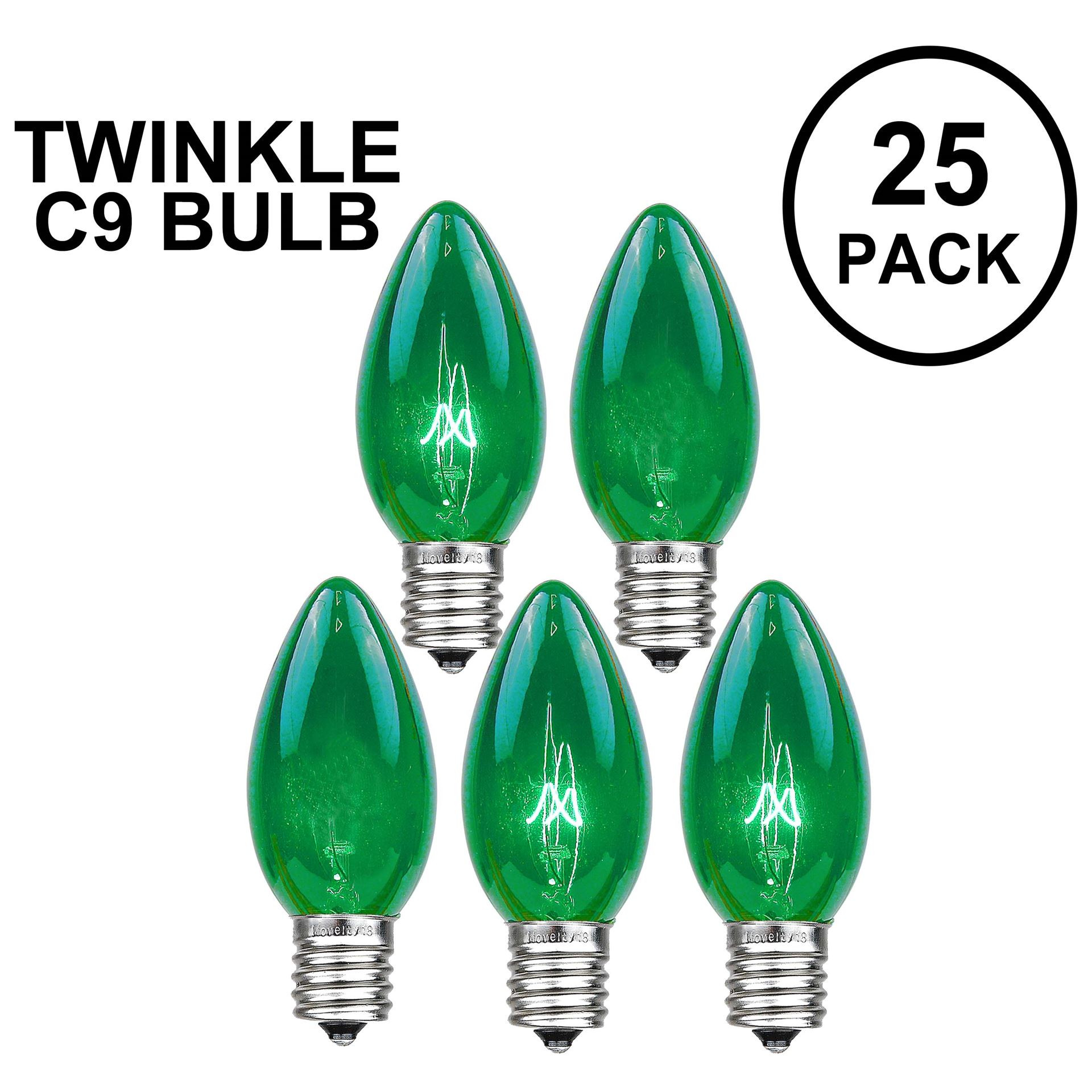 Picture of Green Twinkle C9 Bulbs 7 Watt Replacement Lamps 25 Pack