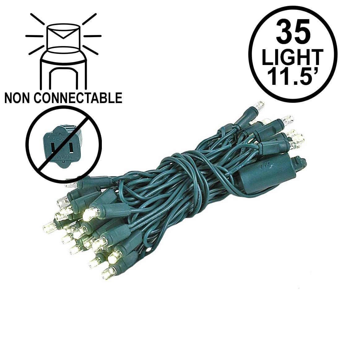 Picture of 35 Light Non Connectable Warm White LED Mini Lights Green Wire