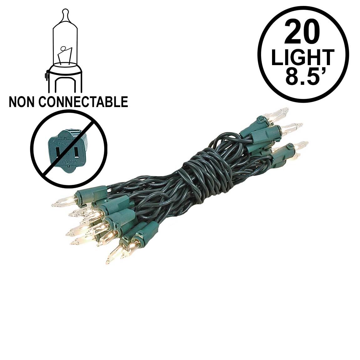 Picture of Non Connectable Clear Green Wire Mini Lights 20 Light 8.5' 
