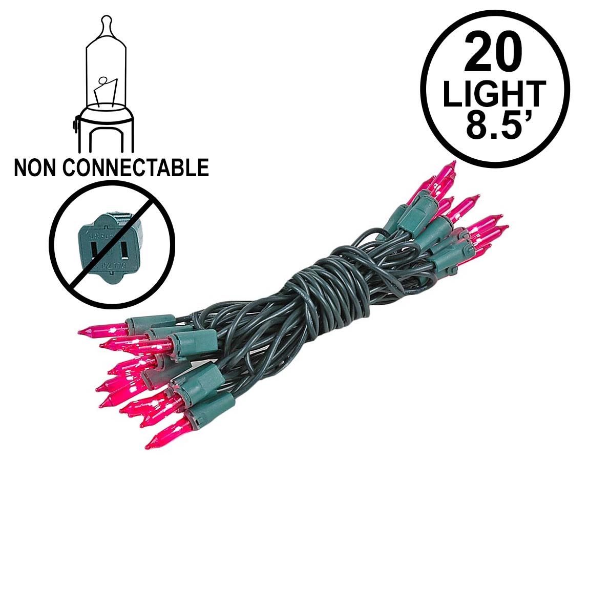 Picture of Non Connectable Pink Green Wire Mini Lights 20 Light 8.5'