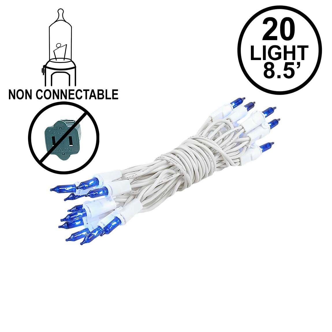 Picture of Non Connectable Blue White Wire Mini Lights 20 Light 8.5'