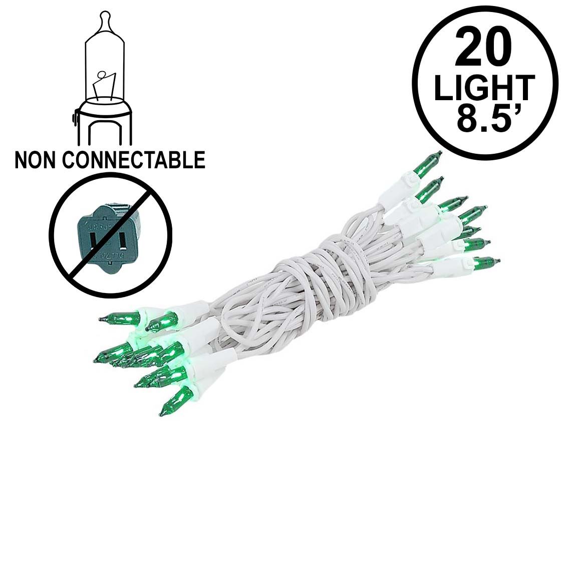 Picture of Non Connectable Green White Wire Mini Lights 20 Light 8.5'