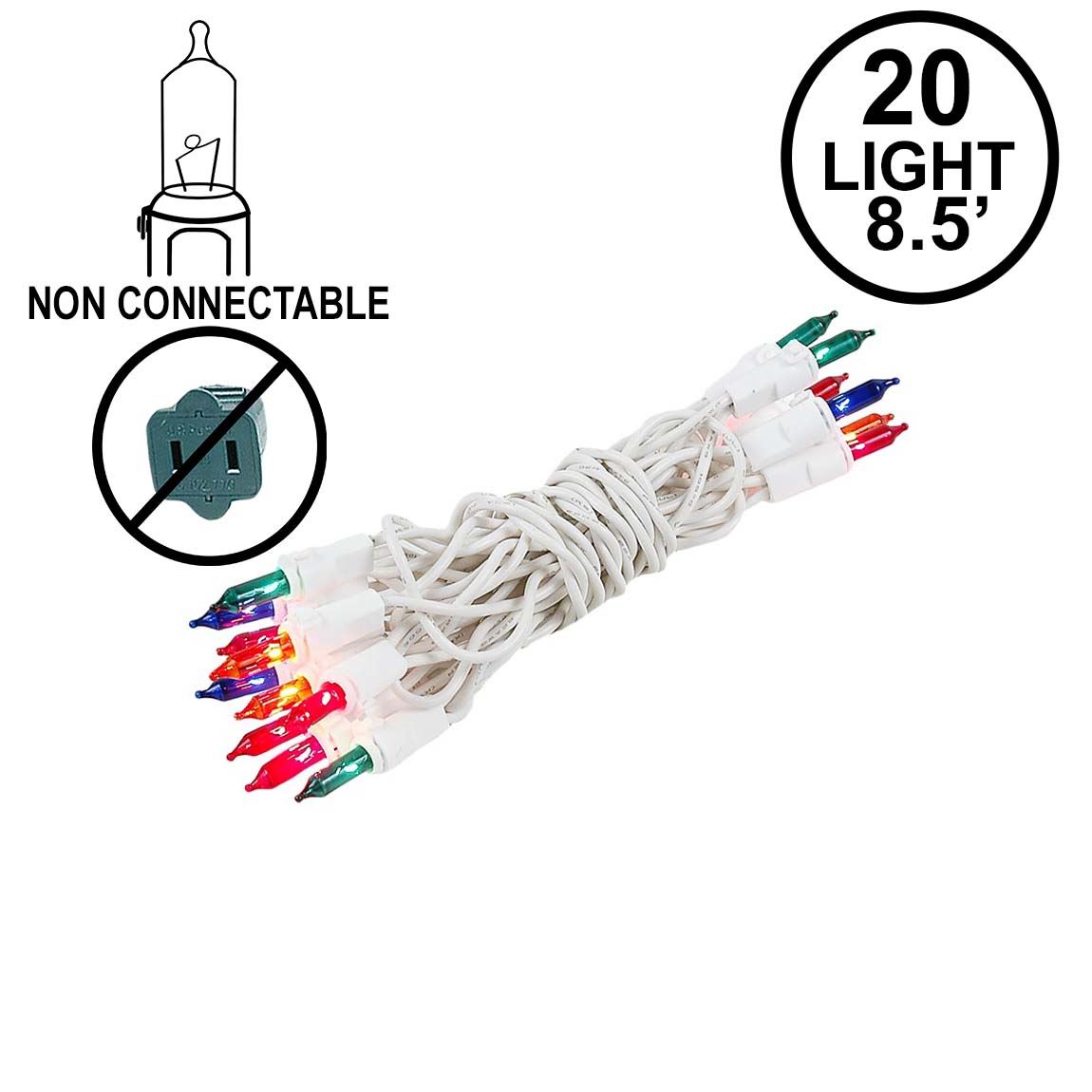Picture of Non Connectable Multi (assorted) White Wire Mini Lights 20 Light 8.5'
