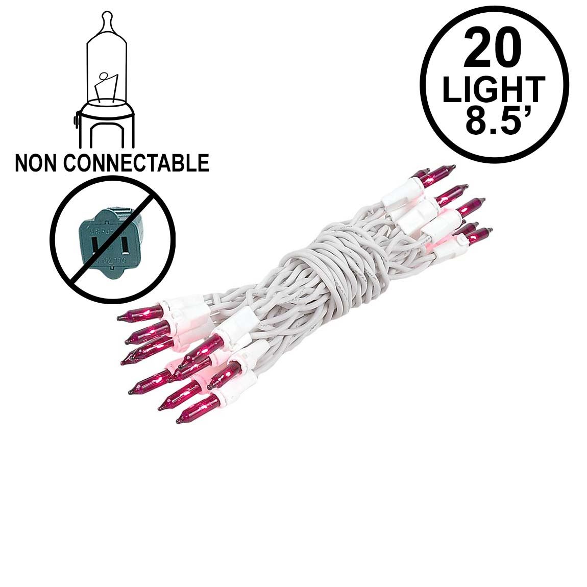 Picture of Non Connectable Purple White Wire Mini Lights 20 Light 8.5'