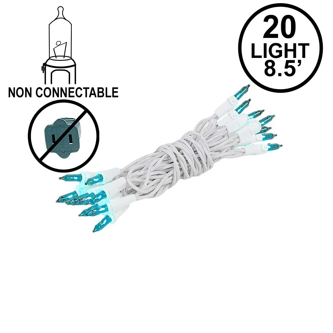 Picture of Non Connectable Teal White Wire Mini Lights 20 Light 8.5'