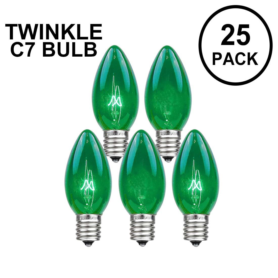 Box of 25 Vintage C7-1/2 120V Transparent Green Light Bulbs Christmas Lights