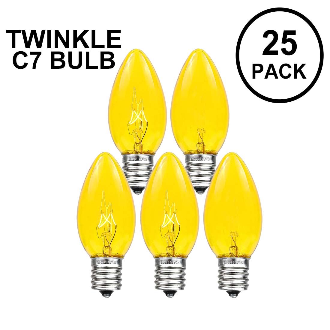 Picture of Yellow Twinkle C7 7 Watt Bulbs 25 Pack