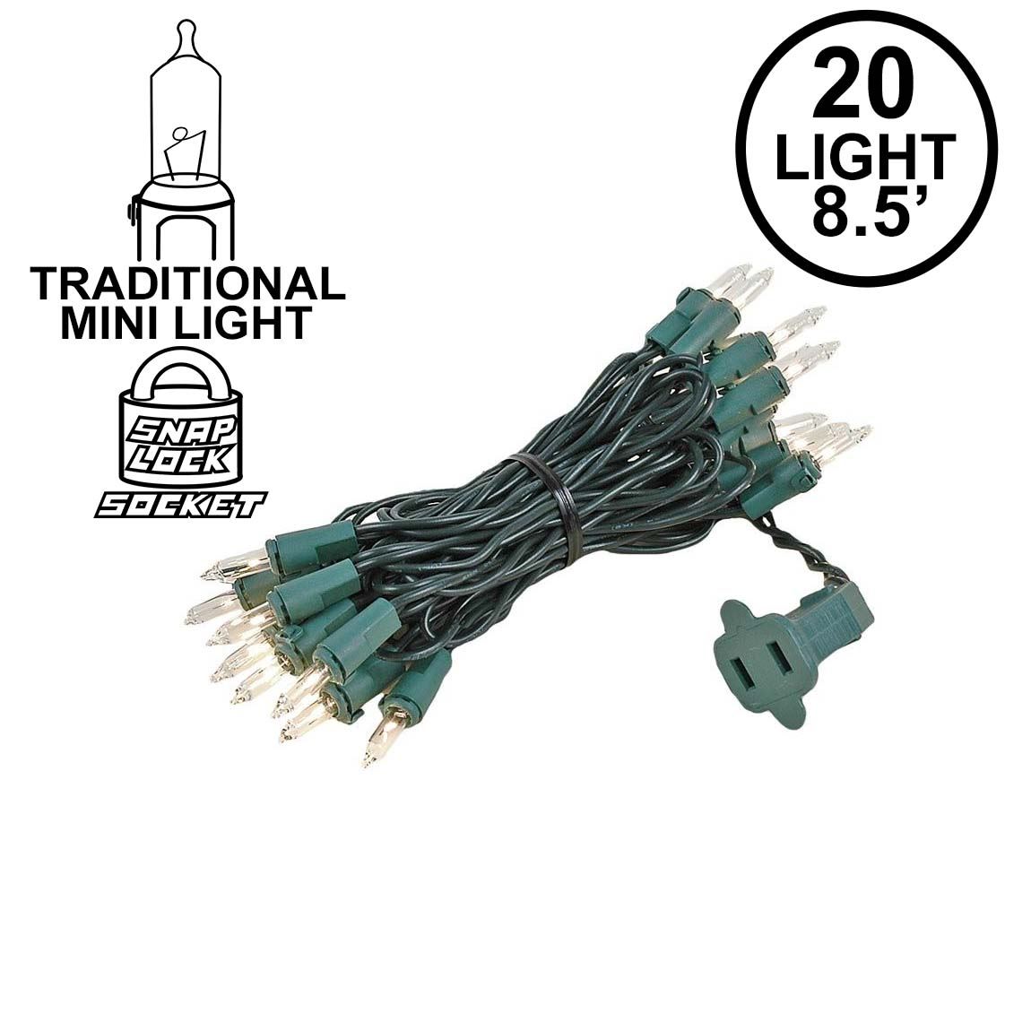 Green Cord String of 20 Clear Mini Lights New In Package 