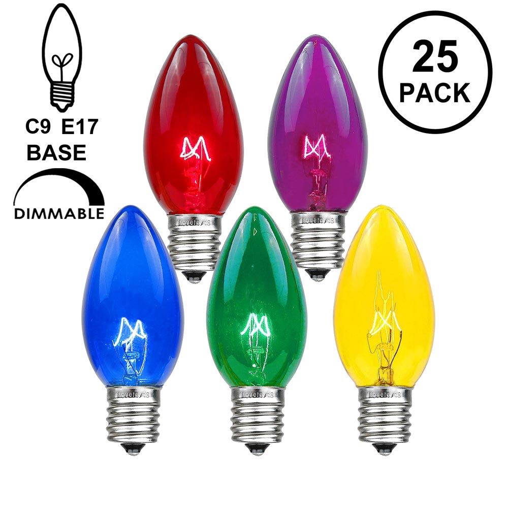 7 Watt Novelty Lights 25 Pack C9 Outdoor Christmas Replacement Bulbs E17/C9 Intermediate Base Clear 