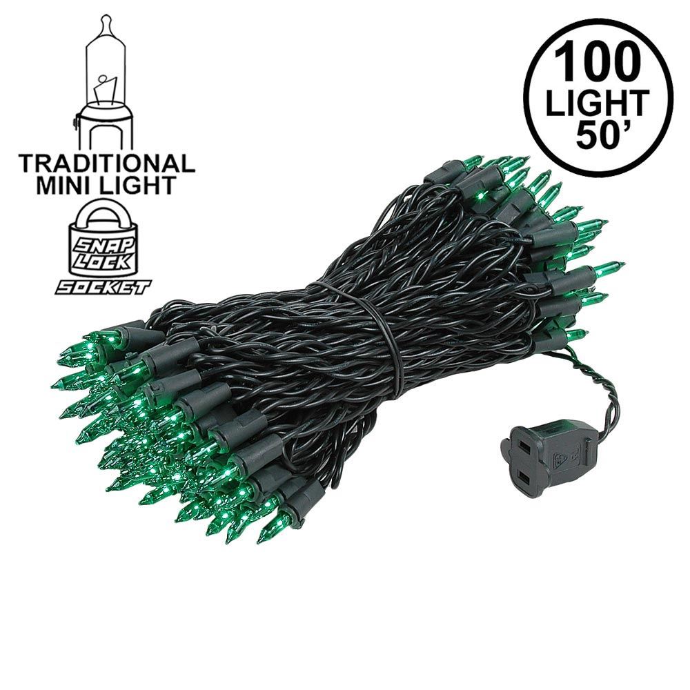 Picture of Green Christmas Mini Lights 100 Light 50 Feet Long on Black Wire