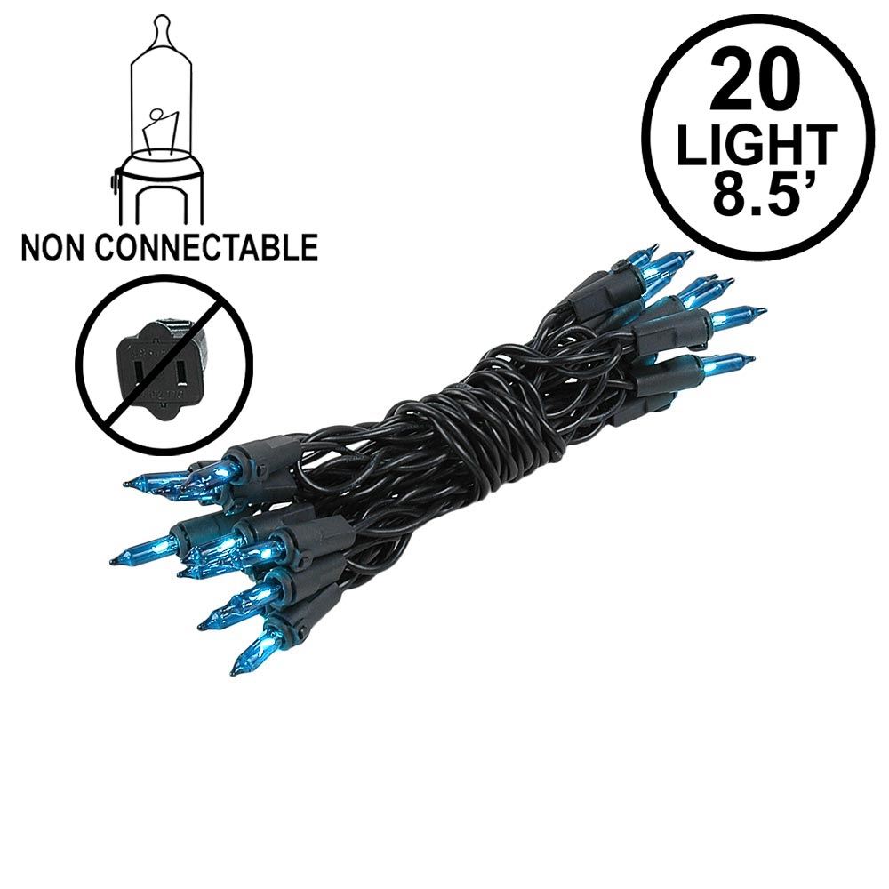 Picture of Non Connectable Teal Black Wire Mini Lights 20 Light 8.5'