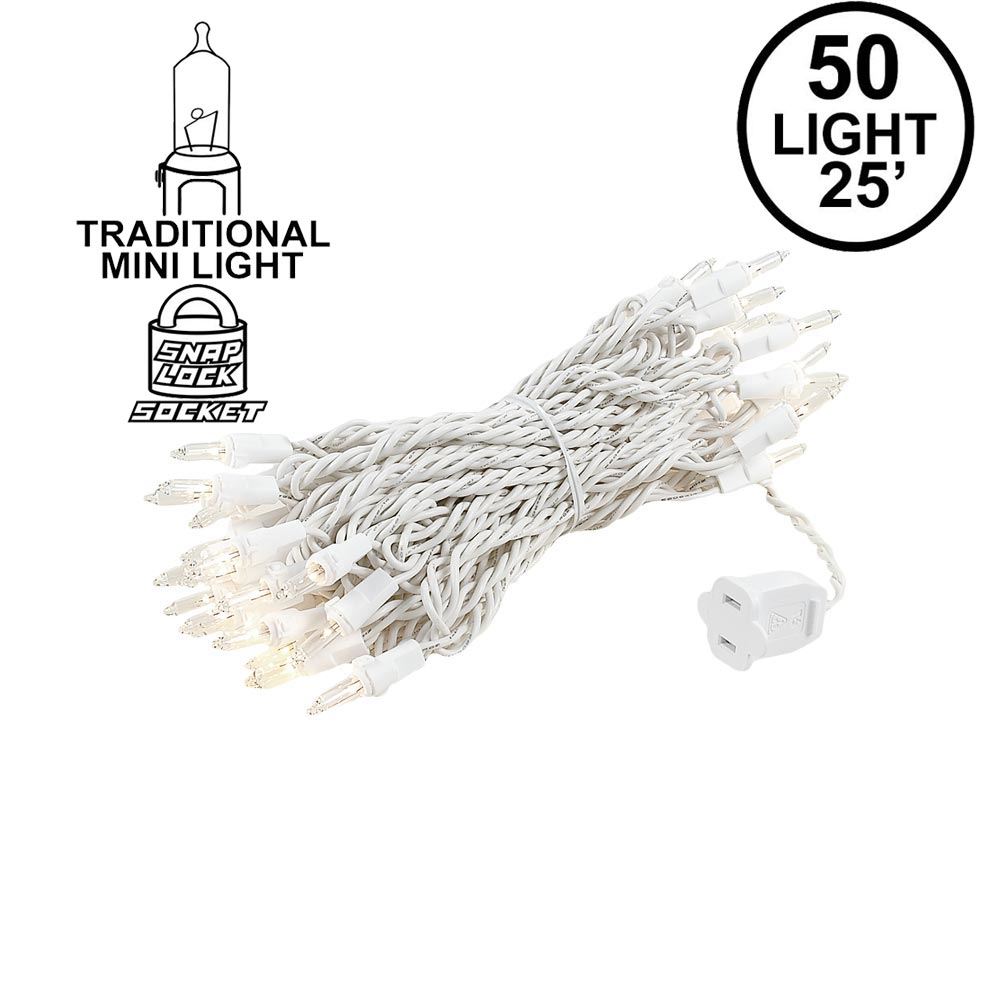 Picture of 50 Light 25' Long White Wire Mini Christmas Lights