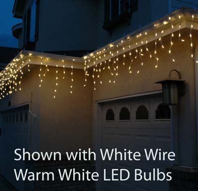 White Wire,150 Light M6 LED Warm White LED Icicle Lights 9.5 Ft Length 