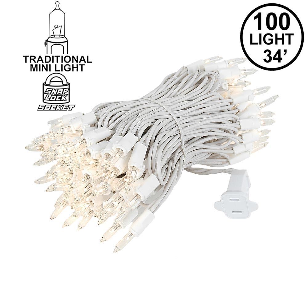 25’ White Wire Non-Connectable 50 Light Twinkle Clear Christmas Mini Light 