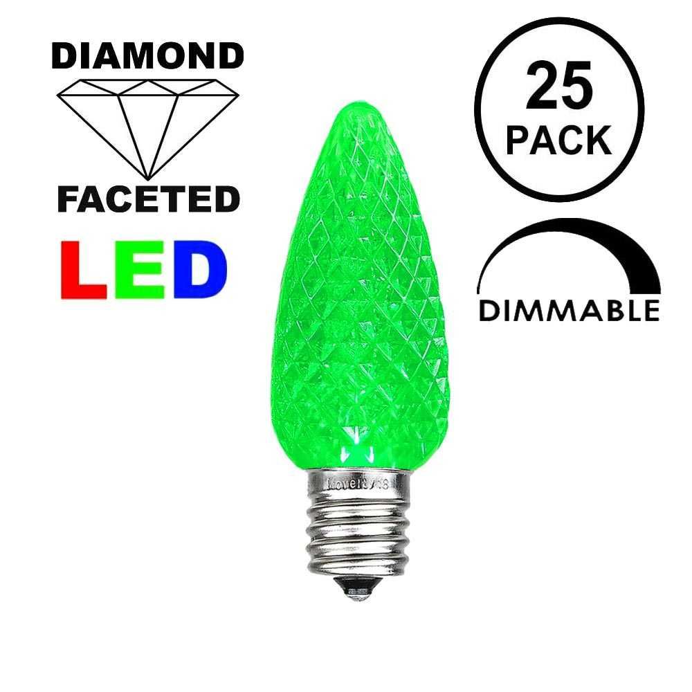 25 LOT LED C9 LED Light BULB Green Faceted CHRISTMAS Replacement 5 Diode E17 NEW 