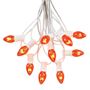 Picture of 25 Light String Set with Amber/Orange Transparent C7 Bulbs on White Wire