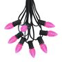 Picture of 25 Light String Set with Pink LED C7 Bulbs on Black Wire
