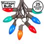 Picture of C9 25 Light String Set with Ceramic Assorted Bulbs on Brown Wire