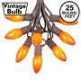 Picture of C9 25 Light String Set with Ceramic Orange Bulbs on Brown Wire