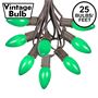 Picture of C9 25 Light String Set with Ceramic Green Bulbs on Brown Wire
