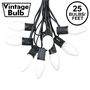 Picture of C9 25 Light String Set with Ceramic White Bulbs on Black Wire