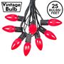 Picture of C9 25 Light String Set with Ceramic Red Bulbs on Black Wire