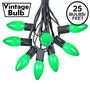 Picture of C9 25 Light String Set with Ceramic Green Bulbs on Black Wire