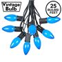 Picture of C9 25 Light String Set with Ceramic Blue Bulbs on Black Wire