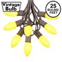 Picture of C9 25 Light String Set with Ceramic Yellow Bulbs on Brown Wire
