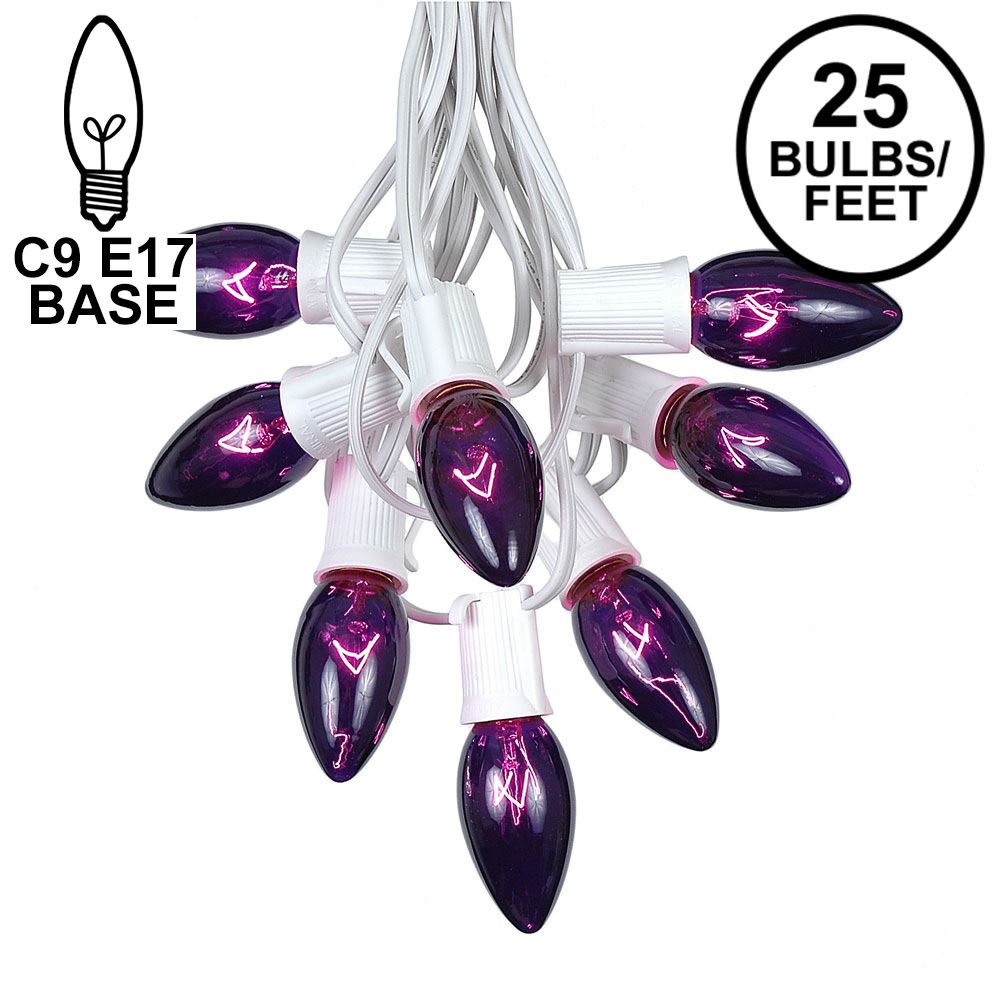 Picture of C9 25 Light String Set with Purple Bulbs on White Wire