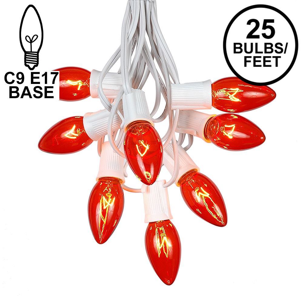 Picture of C9 25 Light String Set with Orange Bulbs on White Wire