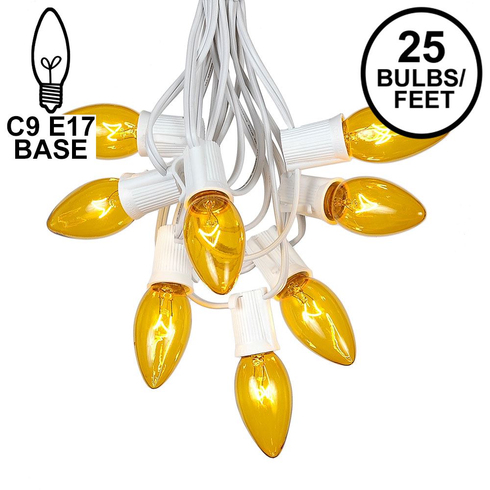 Picture of C9 25 Light String Set with Yellow Bulbs on White Wire