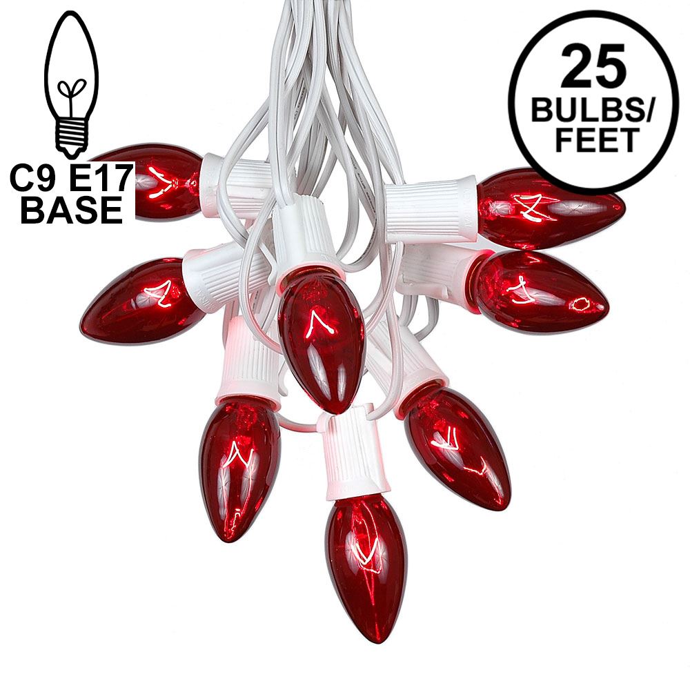 Picture of C9 25 Light String Set with Red Bulbs on White Wire