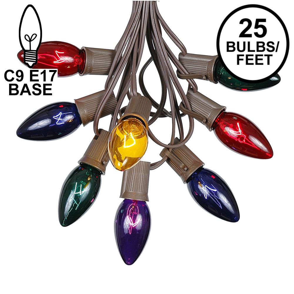 Picture of C9 25 Light String Set with Assorted Bulbs on Brown Wire