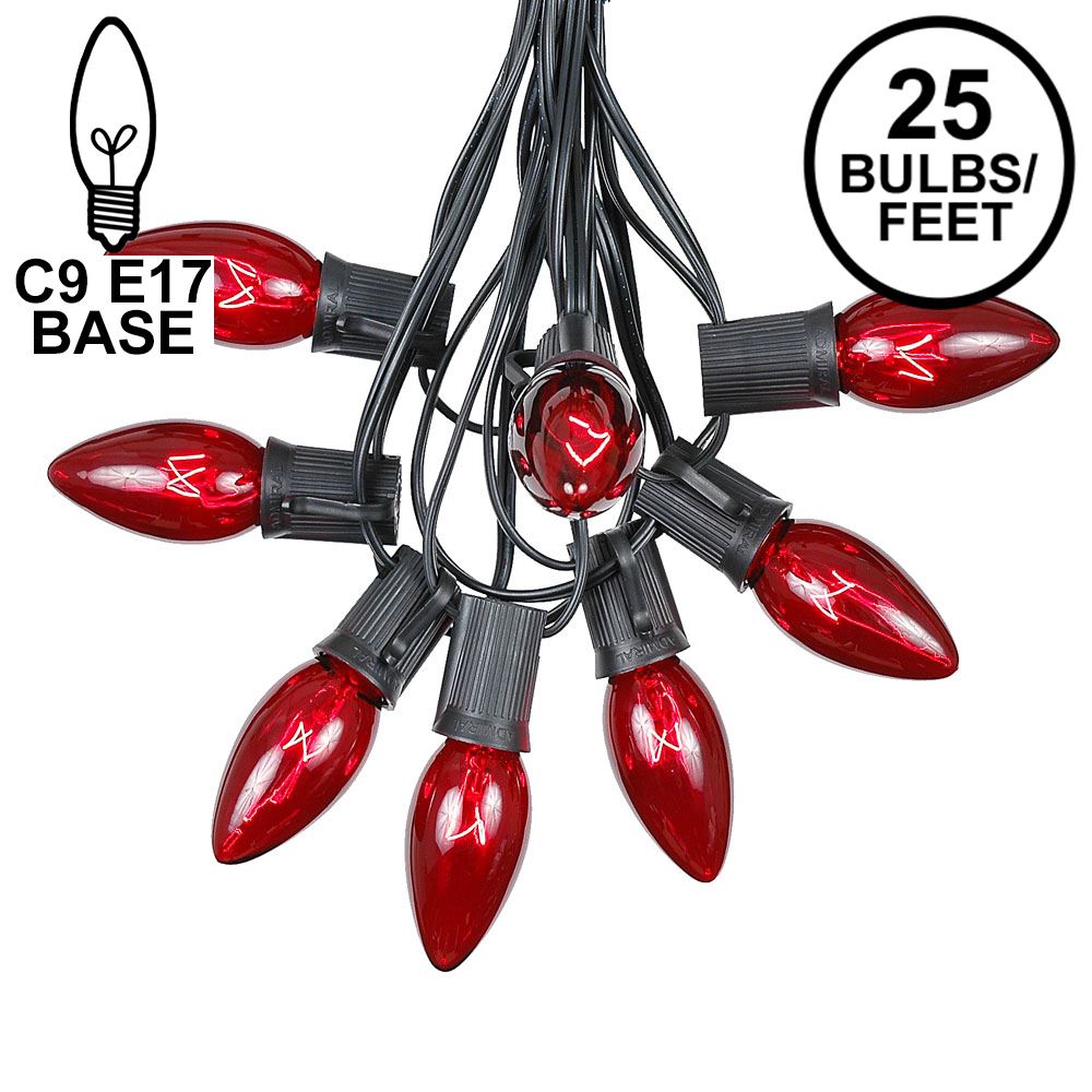 Picture of C9 25 Light String Set with Red Bulbs on Black Wire