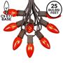 Picture of C9 25 Light String Set with Orange Bulbs on Brown Wire
