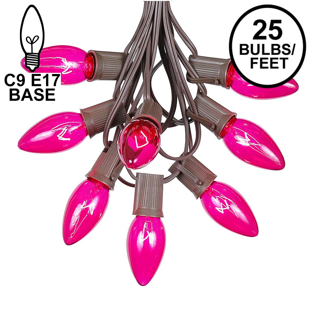 Picture of C9 25 Light String Set with Pink Bulbs on Brown Wire