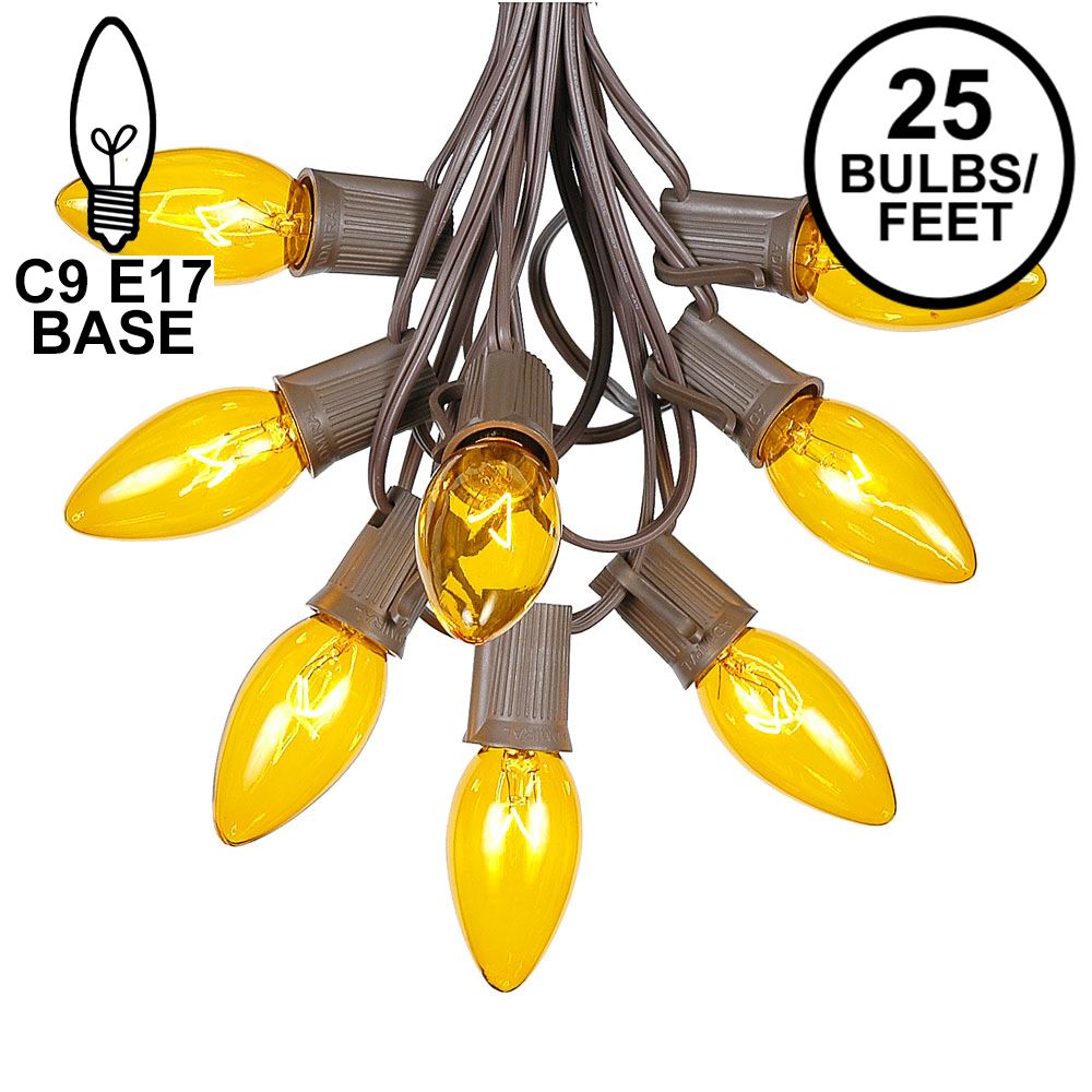 Picture of C9 25 Light String Set with Yellow Bulbs on Brown Wire