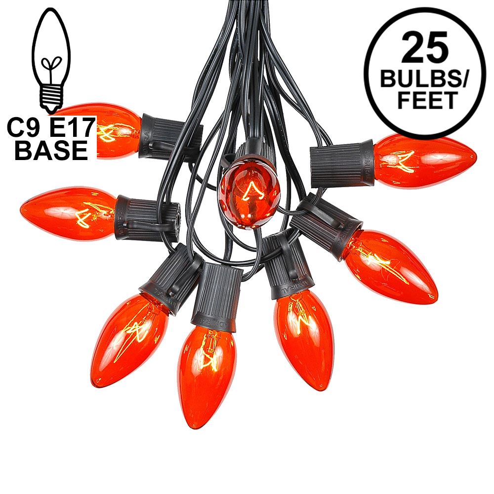 Picture of C9 25 Light String Set with Orange Bulbs on Black Wire