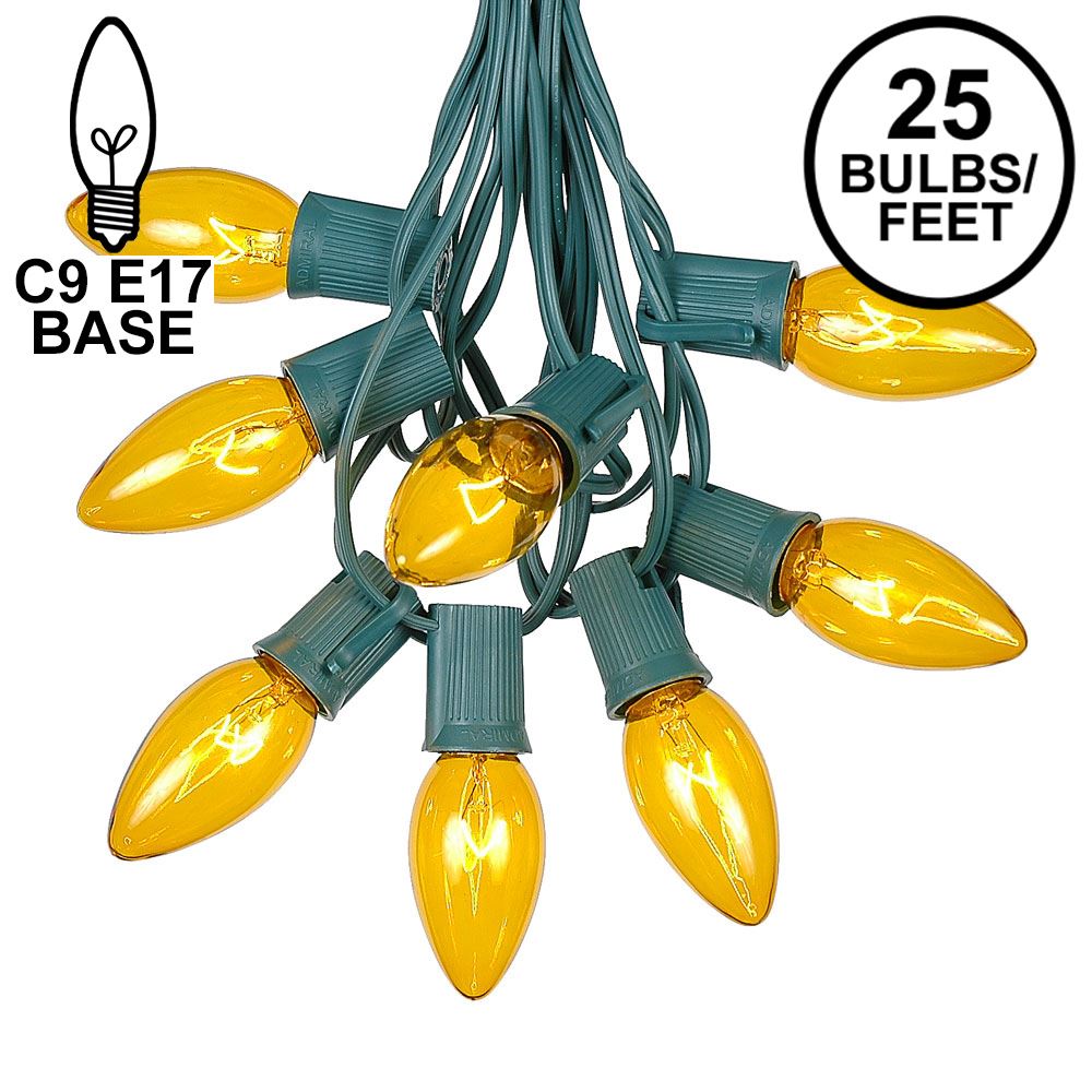 25 Foot C7 Teal Christmas Light Set Green Wire Hanging Patio String Lights 