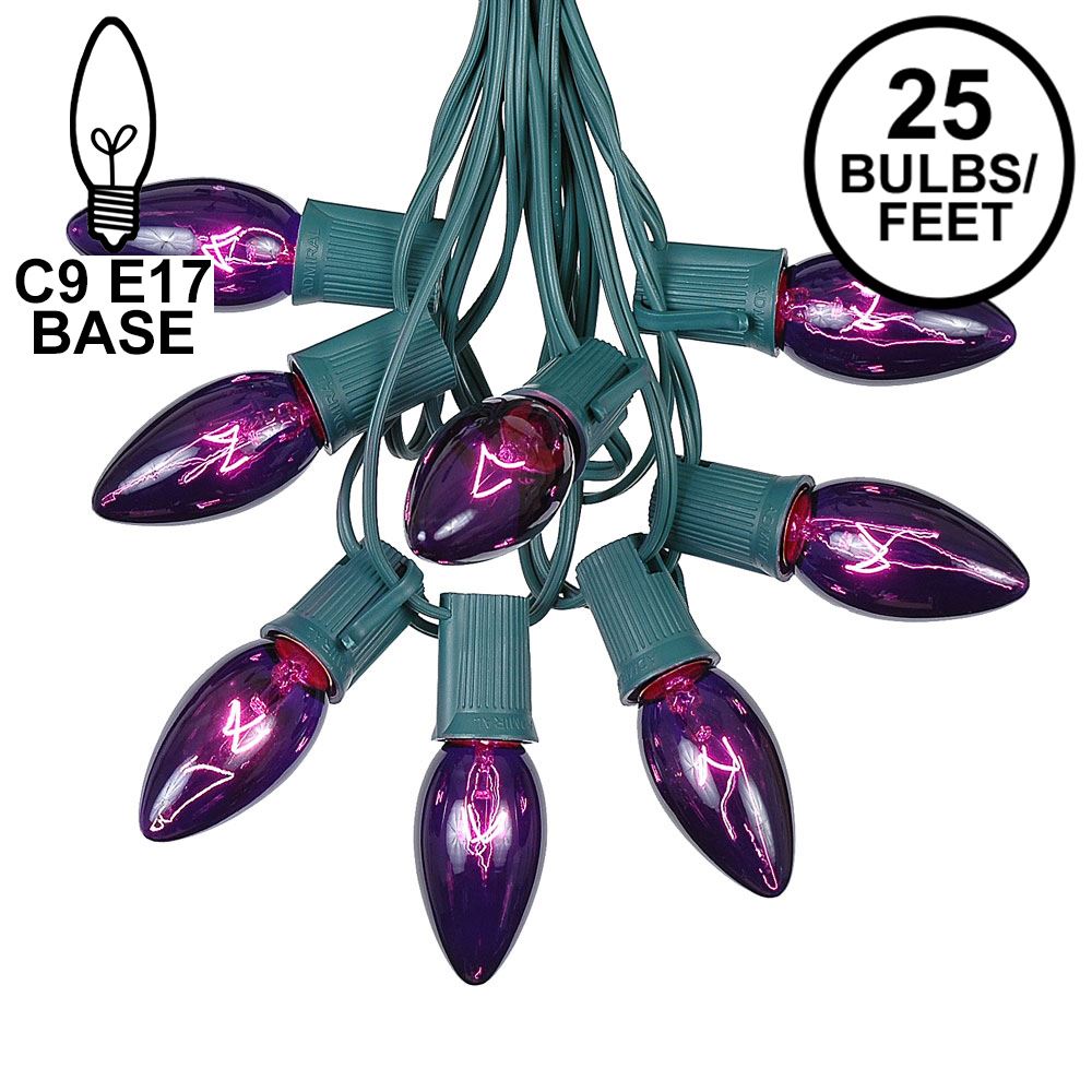 Picture of C9 25 Light String Set with Purple Bulbs on Green Wire